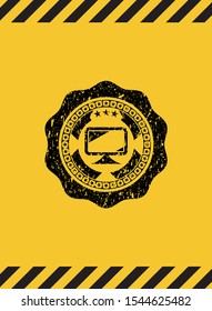 monitor icon grunge warning sign emblem. Vector Illustration. Detailed.