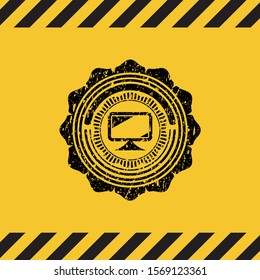 monitor icon grunge warning sign emblem. Vector Illustration. Detailed.