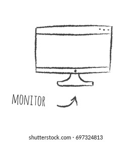 Monitor icon in hand drawn style for web and creative design. Vector illustration. Isolated on white