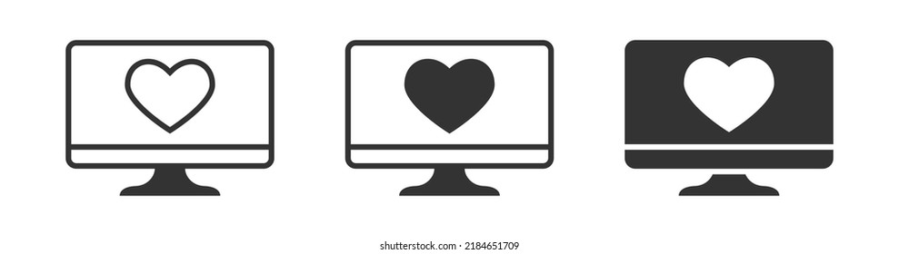 Monitor icon with a heart symbol. Vector illustration.
