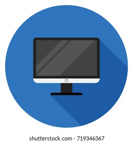 Monitor icon. Illustration in flat style. Round icon with long shadow.