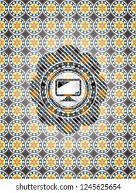 monitor icon inside arabesque badge background. arabic decoration.