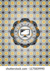 monitor icon inside arabesque emblem. arabic decoration.