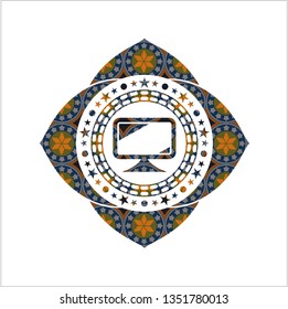 monitor icon inside arabesque emblem. arabic decoration.