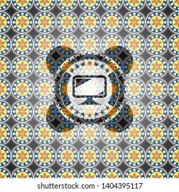 monitor icon inside arabesque style badge. arabic decoration.