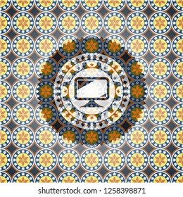monitor icon inside arabic emblem background. Arabesque decoration.