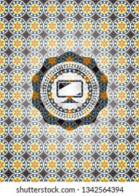 monitor icon inside arabic emblem. Arabesque decoration.