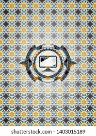 monitor icon inside arabic emblem background. Arabesque decoration.