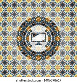 monitor icon inside arabic emblem background. Arabesque decoration.