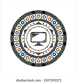 monitor icon inside arabic emblem. Arabesque decoration.