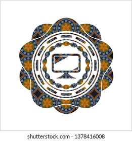monitor icon inside arabic style emblem. Arabesque decoration.