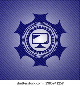 monitor icon inside badge with jean texture