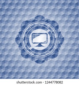 monitor icon inside blue badge with geometric background.
