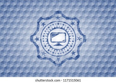 monitor icon inside blue hexagon badge.
