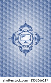 monitor icon inside blue hexagon badge.