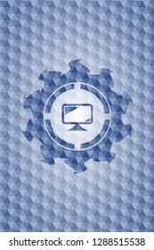 monitor icon inside blue polygonal badge.
