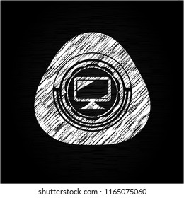 monitor icon inside chalkboard emblem