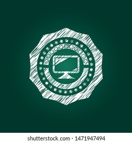 monitor icon inside chalkboard emblem