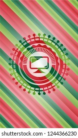 monitor icon inside christmas badge background.