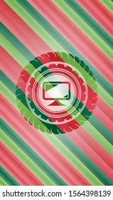 monitor icon inside christmas colors style emblem.