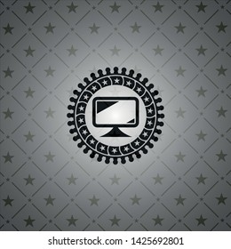 monitor icon inside dark emblem. Retro