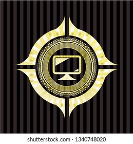 monitor icon inside gold badge or emblem