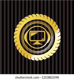 monitor icon inside gold emblem
