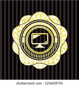 monitor icon inside gold emblem or badge