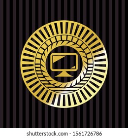 monitor icon inside gold emblem or badge