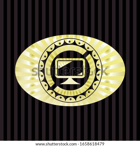 monitor icon inside gold emblem