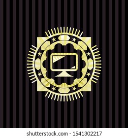 monitor icon inside gold shiny badge