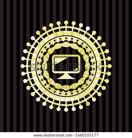 monitor icon inside golden badge or emblem