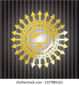monitor icon inside golden emblem or badge