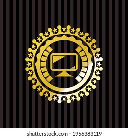 monitor icon inside golden emblem. 