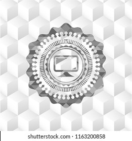 monitor icon inside grey icon or emblem with geometric cube white background