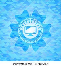 monitor icon inside light blue mosaic emblem