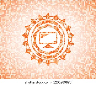 monitor icon inside orange mosaic emblem