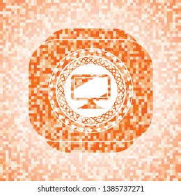 monitor icon inside orange mosaic emblem