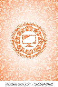 monitor icon inside orange mosaic emblem