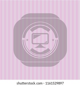 monitor icon inside pink emblem