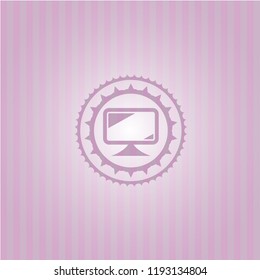 monitor icon inside pink emblem. Retro