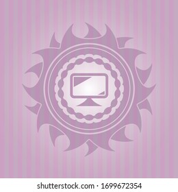 monitor icon inside pink emblem