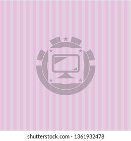 monitor icon inside realistic pink emblem