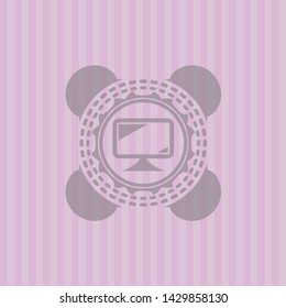 monitor icon inside realistic pink emblem