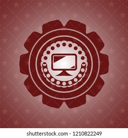 monitor icon inside realistic red emblem