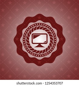monitor icon inside realistic red emblem