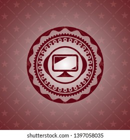monitor icon inside realistic red emblem