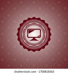 monitor icon inside realistic red emblem
