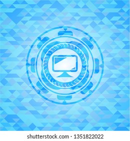 monitor icon inside realistic sky blue mosaic emblem