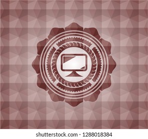 monitor icon inside red badge with geometric pattern background. Seamless.